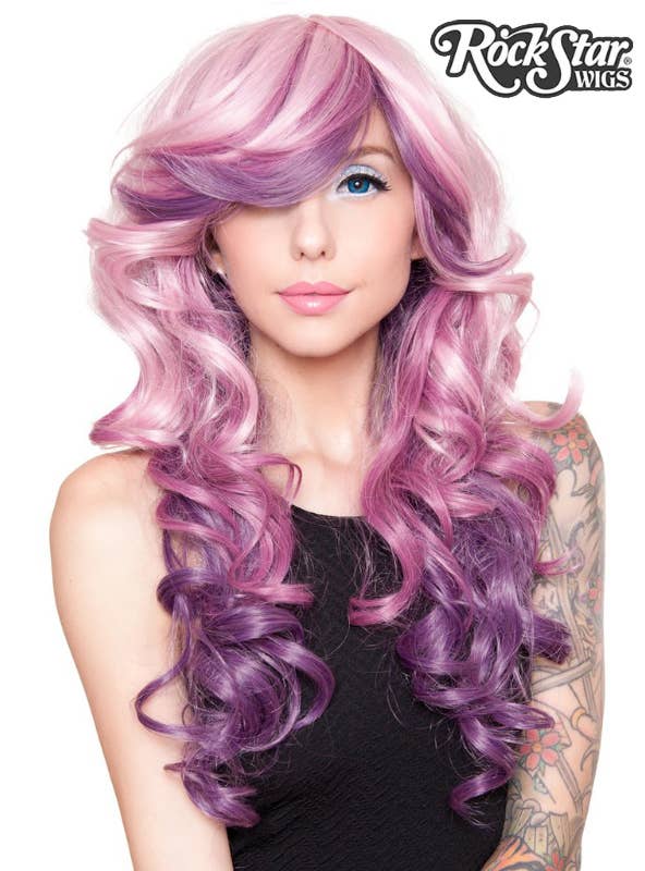 Women's Rockstar Triflect Berrylicious Pink and Purple Deluxe Curly Fashion Wig Front Image