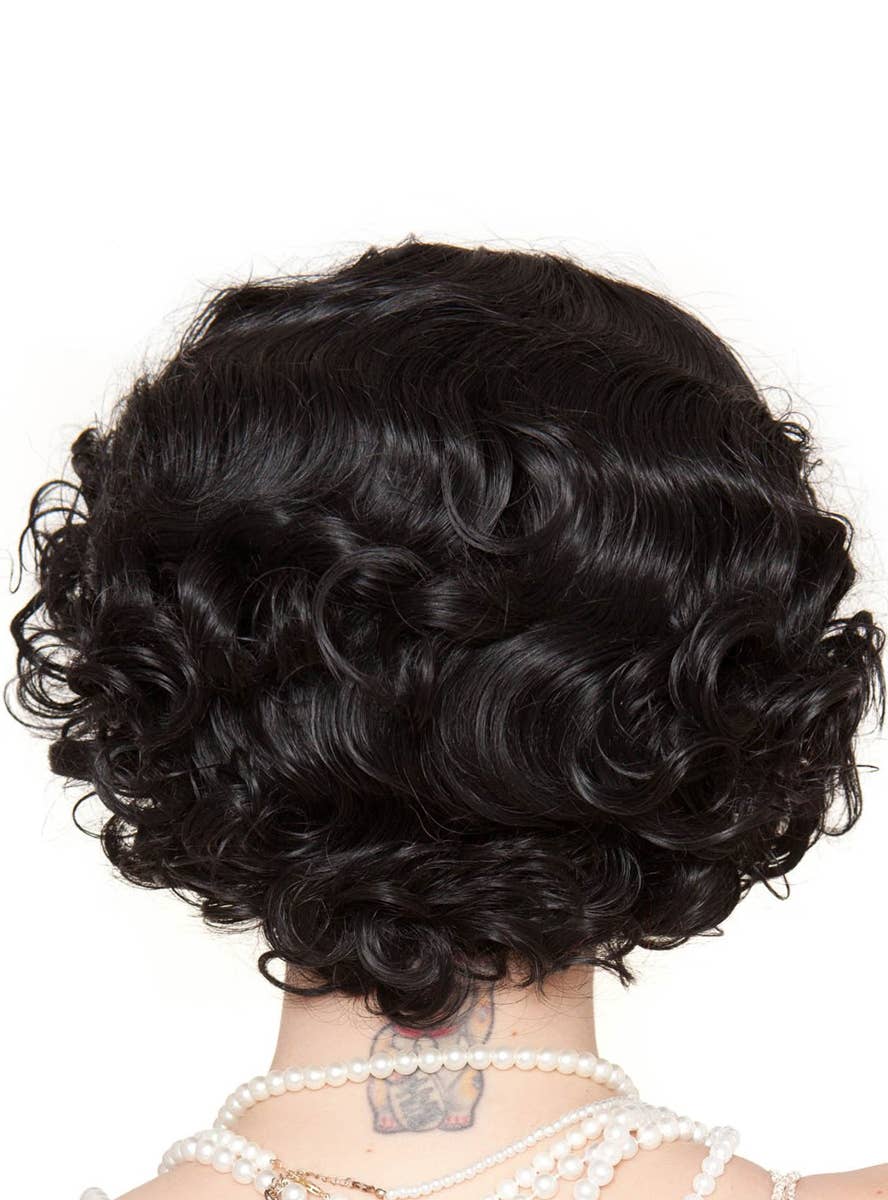 Women's Short Black Finger Waves Flapper Deluxe Fashion Wig - Back Image