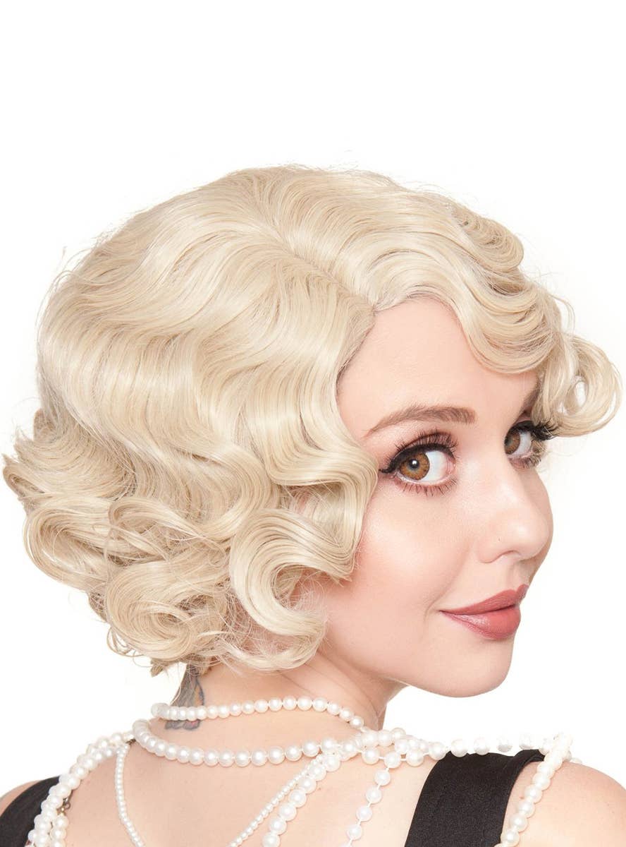 Women's Short Curly 1920's Flapper Style Blonde Fashion Wig Alternate - Front Back Image