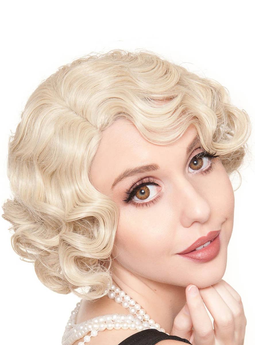 Women's Short Curly 1920's Flapper Style Blonde Fashion Wig Alternate - Front Alt Image