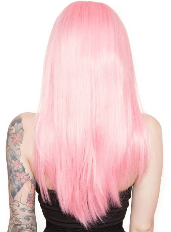 Women's Deluxe Heat Resistant Pastel Pink Straight Wig with Bangs Back Image