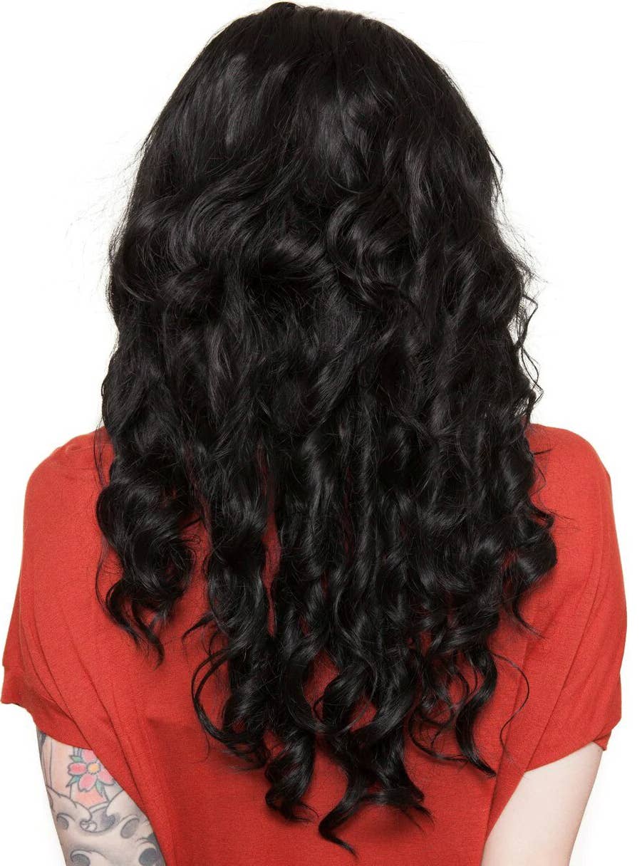 Long Black Heat Resistant Women's Fashion Wig with Ringlet Curls Back Image