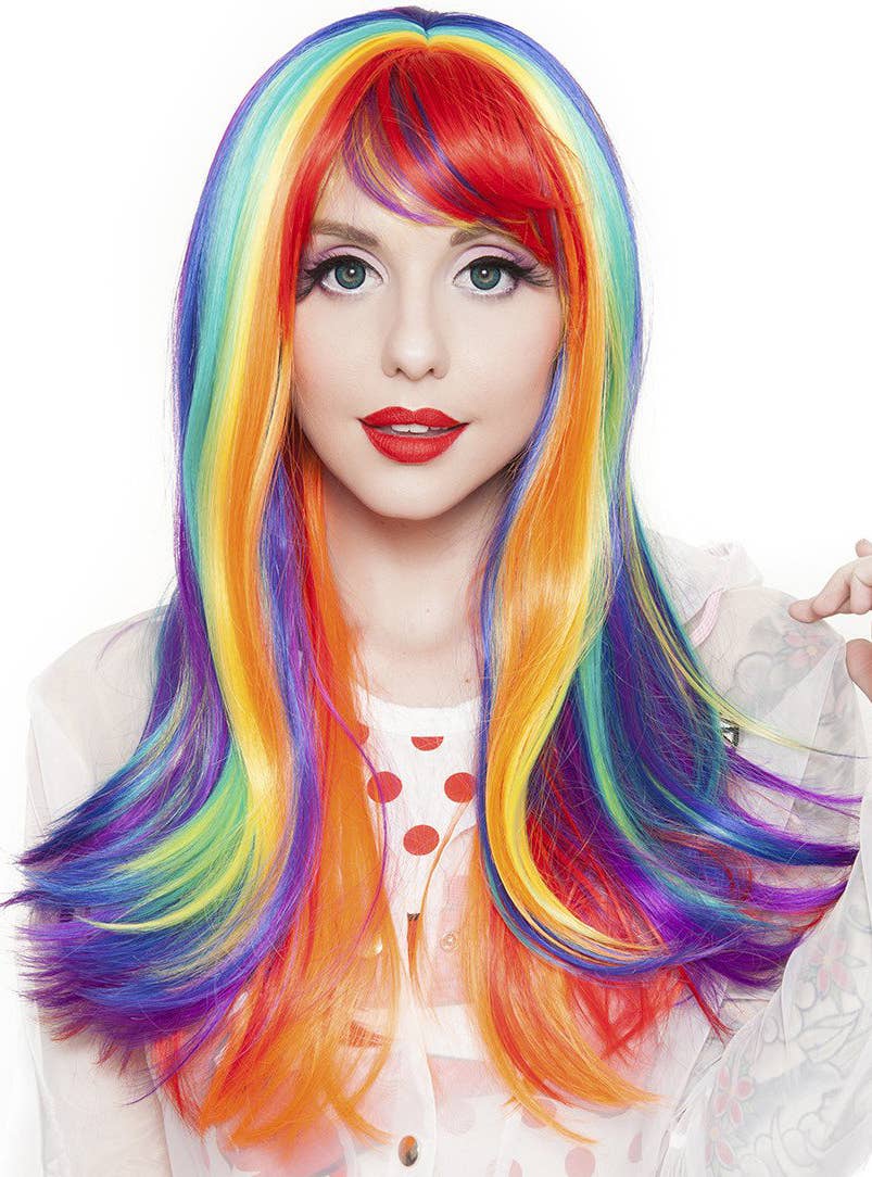 Heat Resistant Womens Rainbow Cosplay Wig Front Image