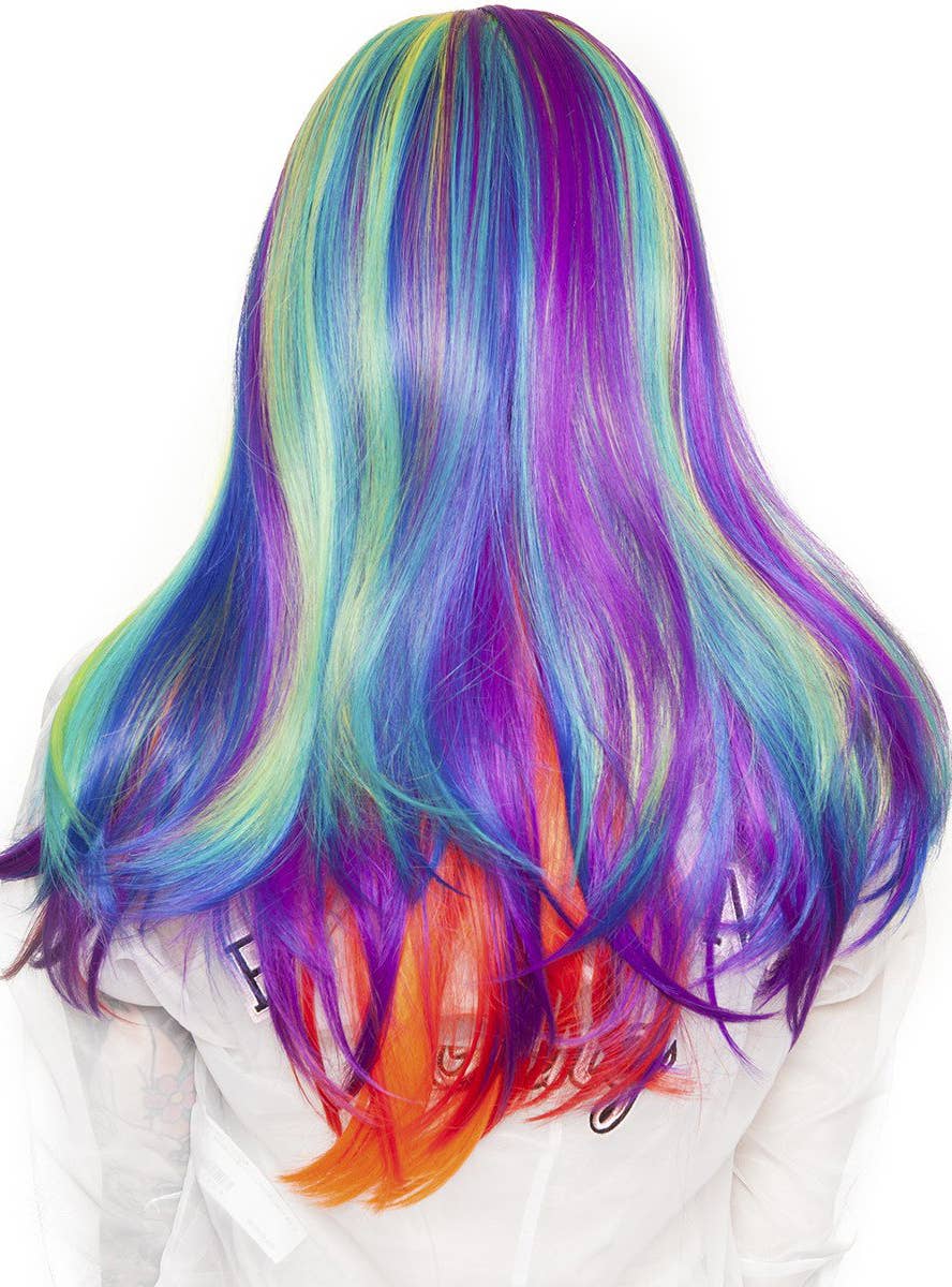 Heat Resistant Womens Rainbow Cosplay Wig Back Image