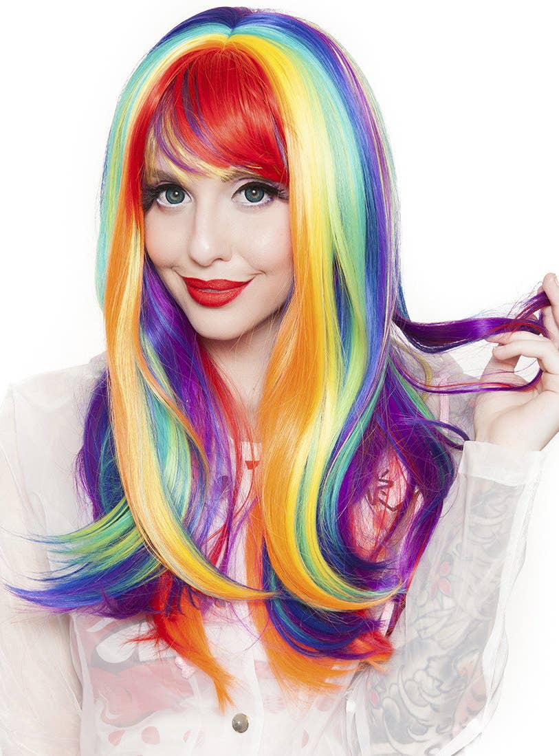 Heat Resistant Womens Rainbow Cosplay Wig Alternate Front Image