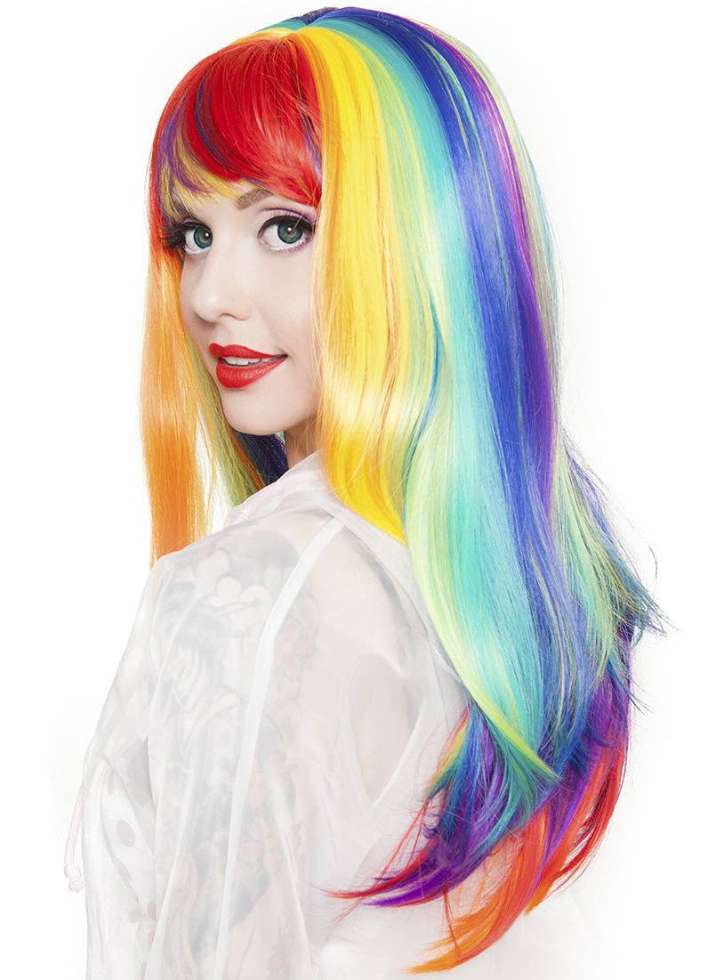 Heat Resistant Womens Rainbow Cosplay Wig Side Image