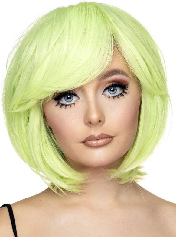 Womens Short Light Green Bob Wig with Side Fringe