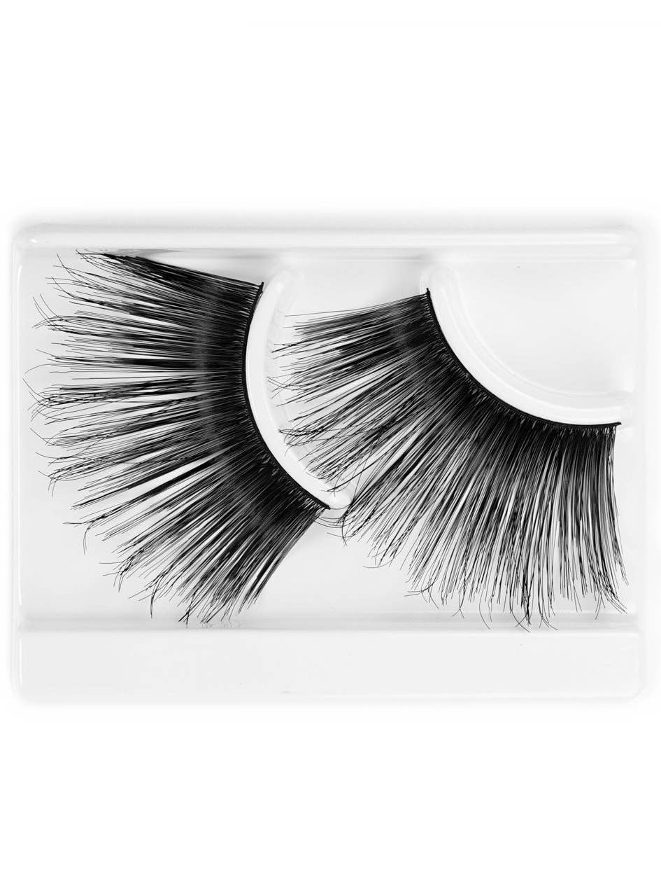 Fluffy Extra Long Black Stick On Fake Eyelashes Close Up Image