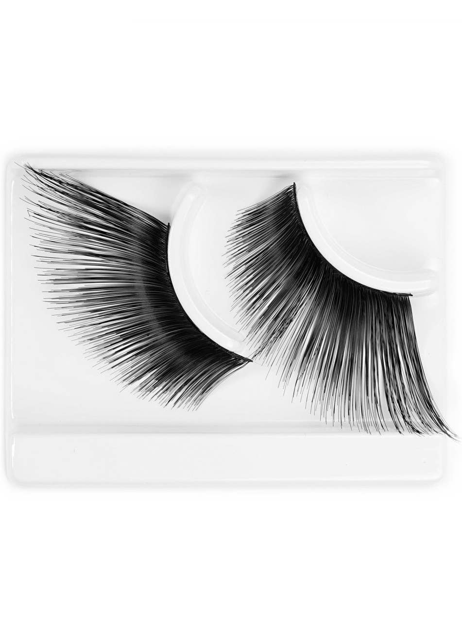 Fluffy Extra Long Black Cat Eye Style Stick On Eyelashes Close Up Image