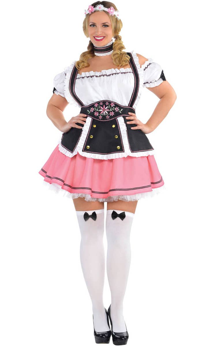 Womens Plus Size Oktoberfest  Fraulein Pink and Black Fancy Dress Costume Main Image