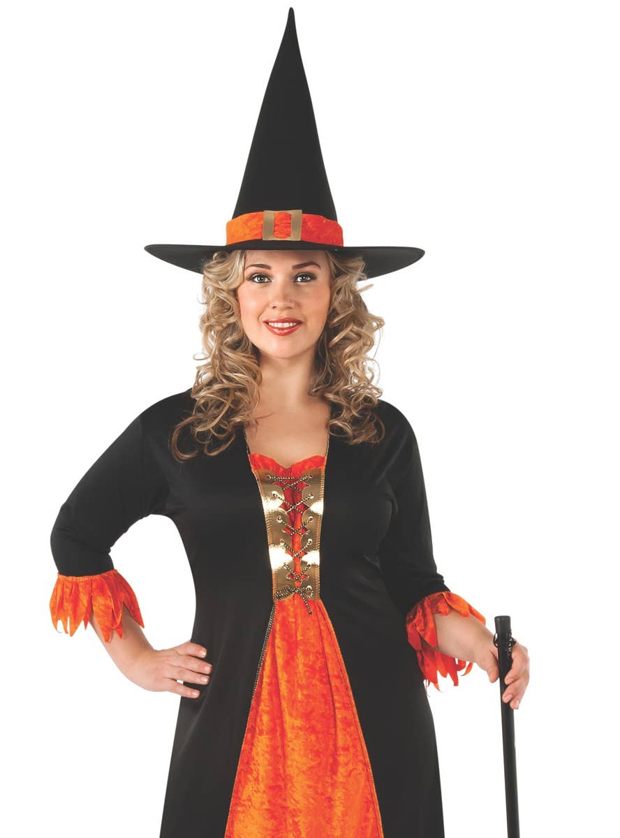 Plus Size Orange Witch Costume for Women - Close Image