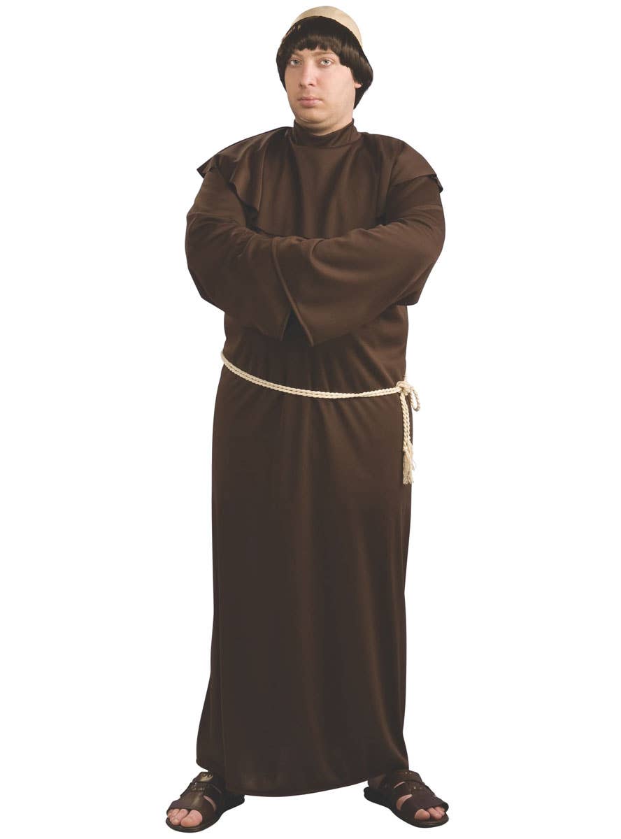 Brown Monk Robe with Belt and Wig Men's Plus Size Costume Main Image