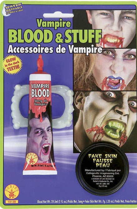 Vampire Special FX Blood, Fake Skin and Glow in the Dark Halloween Costume Accessory Kit