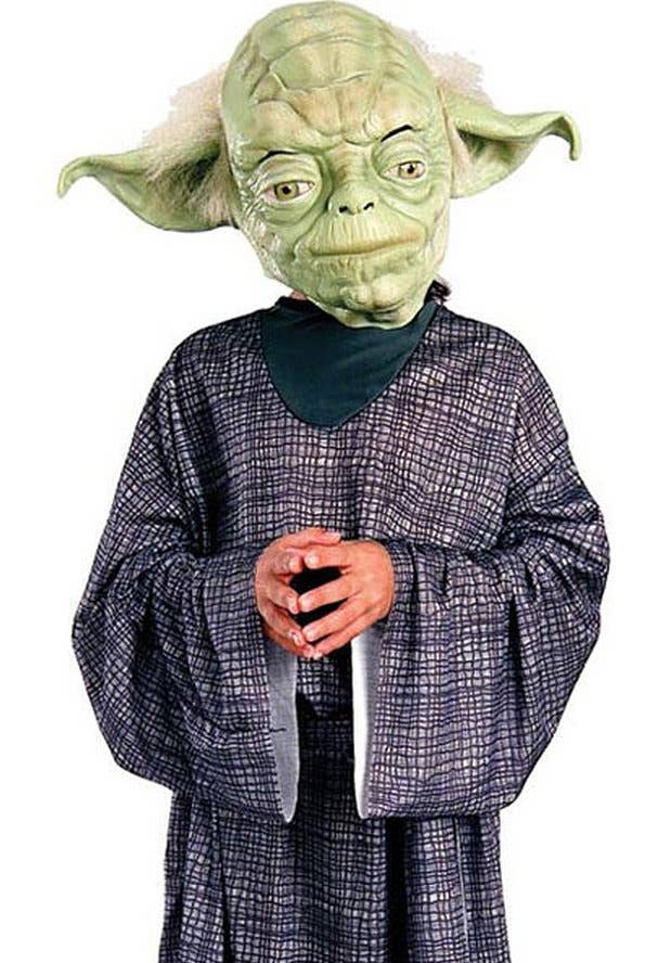 Boy's Yoda Green Mask Star Wars Jedi Movie Costume Close View