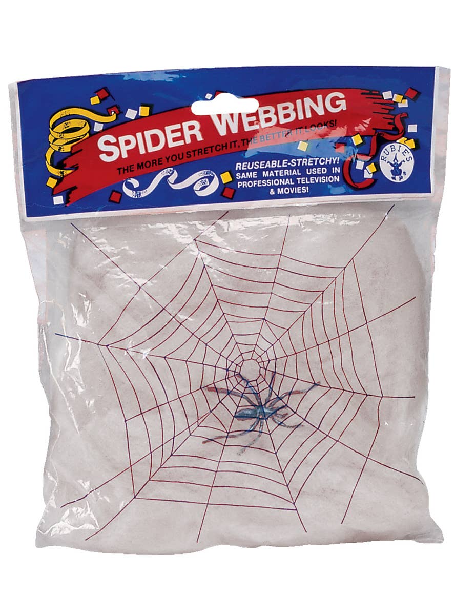 White Stretch Spider Web with Spiders Halloween Decoration