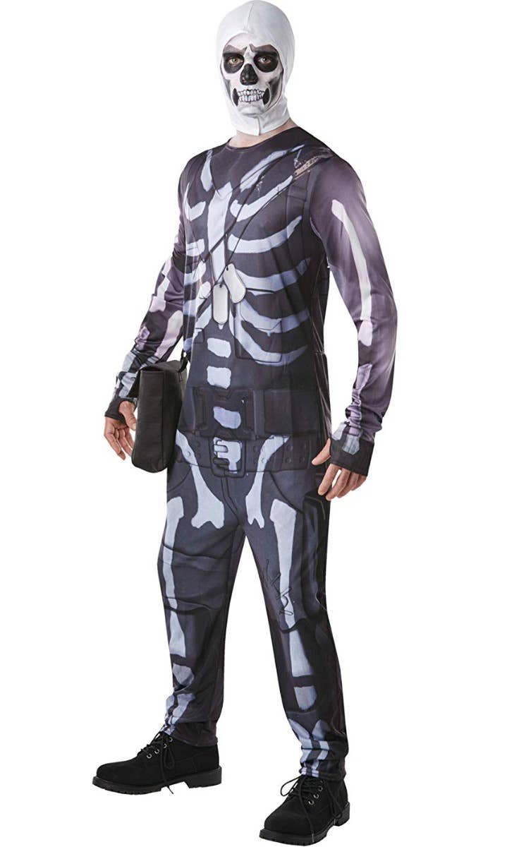 Mens Skull Trooper Fortnite Video Game Fancy Dress Costume Main Image