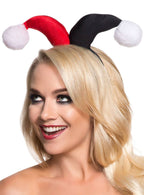 Harley Quinn Red and Black Headband with Pom Poms