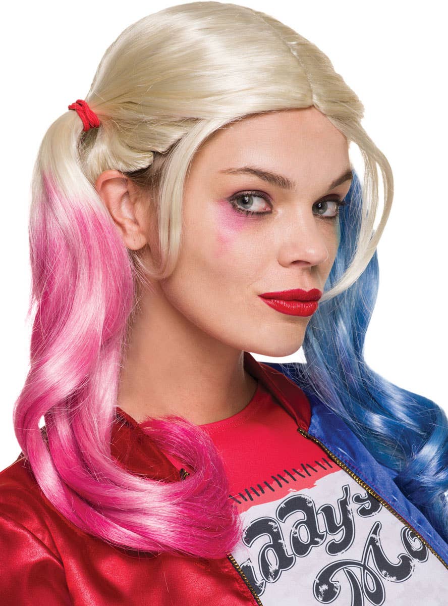Pink and Blue Harley Quinn Pigtails Costume Wig
