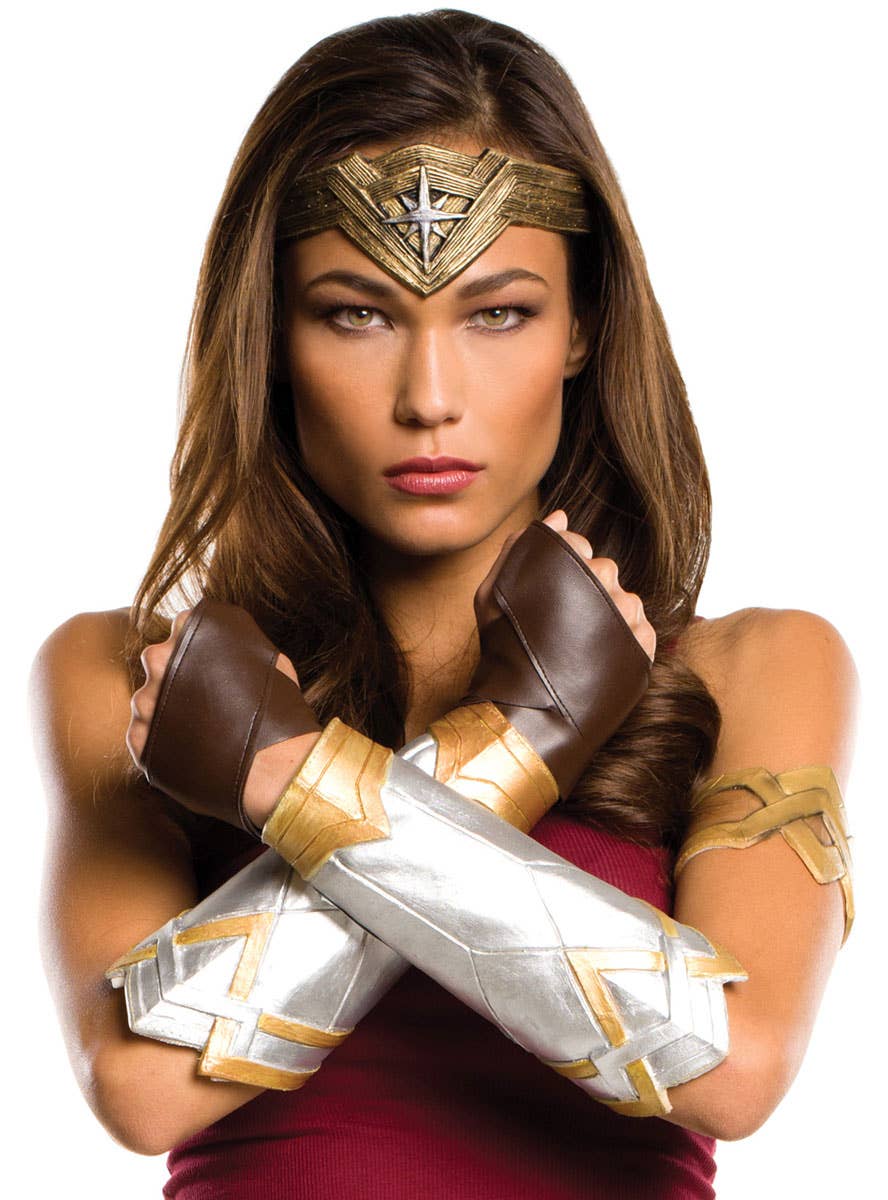 Latex Wonder Woman Gauntlets and Headband Accessory Set