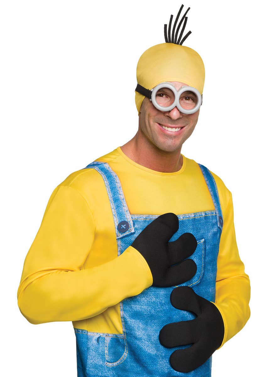 Oversized Plush Black Minions Costume Gloves for Adults