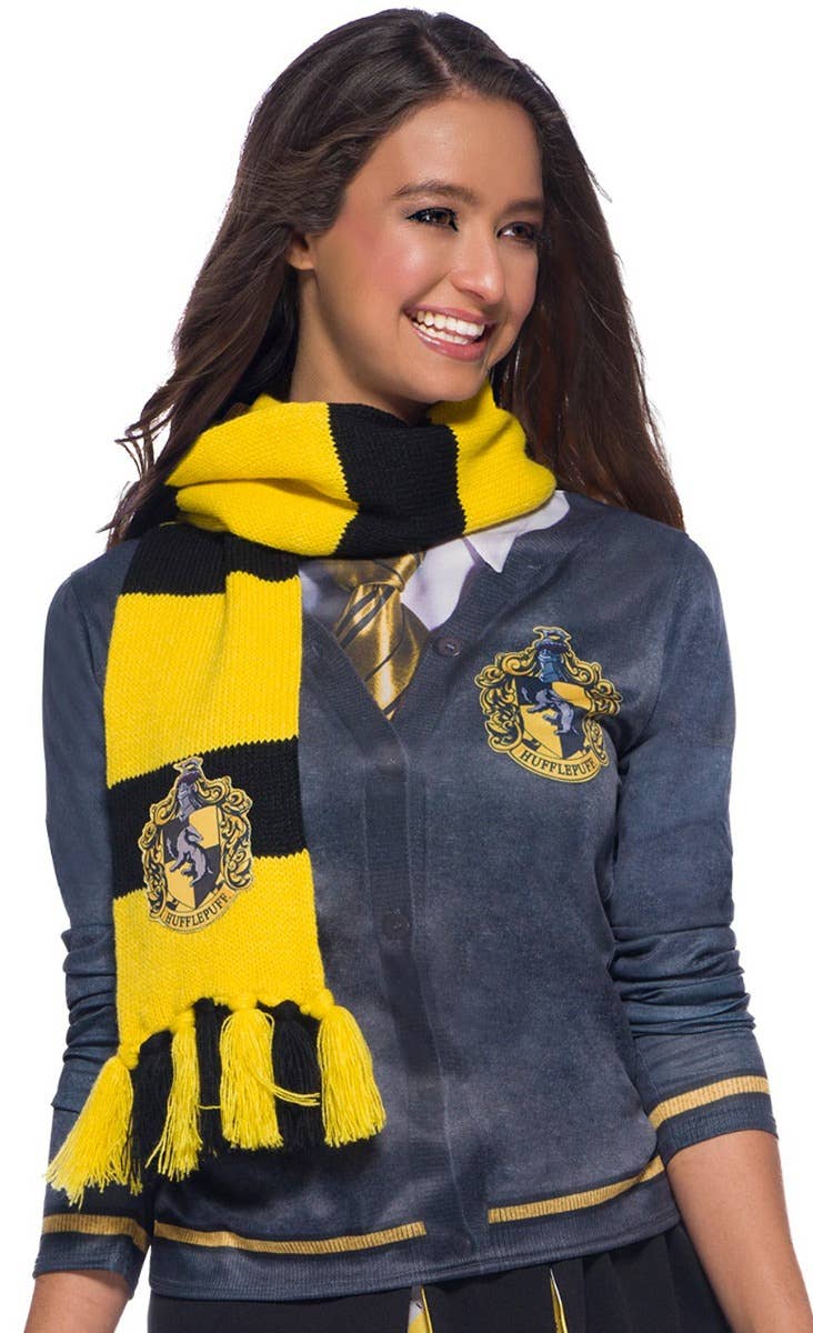 Deluxe Knitted Yellow and Black Hufflepuff Scarf Costume Accessory