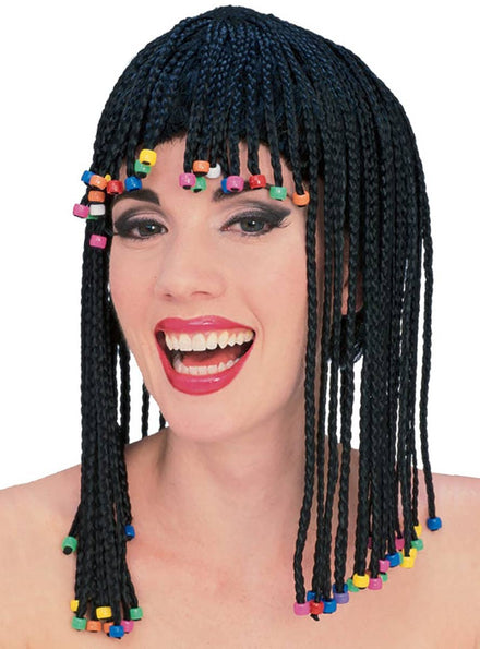 Beaded Black Conrow Costume Wig for Women