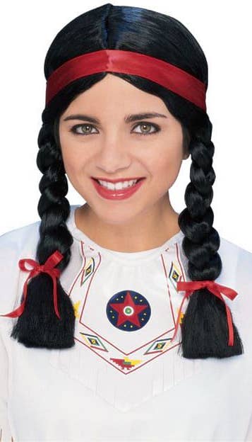 Women's Black Plaited Native American Indian Costume Wig Main Image