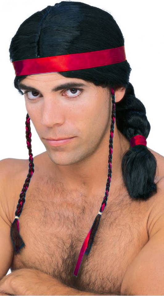 Mens Native American Black Costume Wig