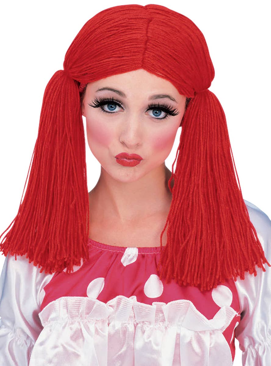 Cute Red Woollen Rag Doll Costume Wig for Women