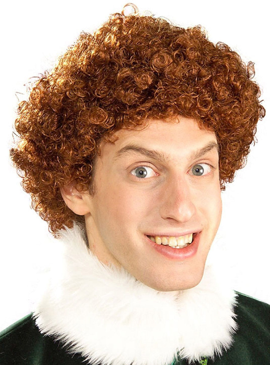 Men's Curly Brown Buddy the Elf Costume Wig Main Image