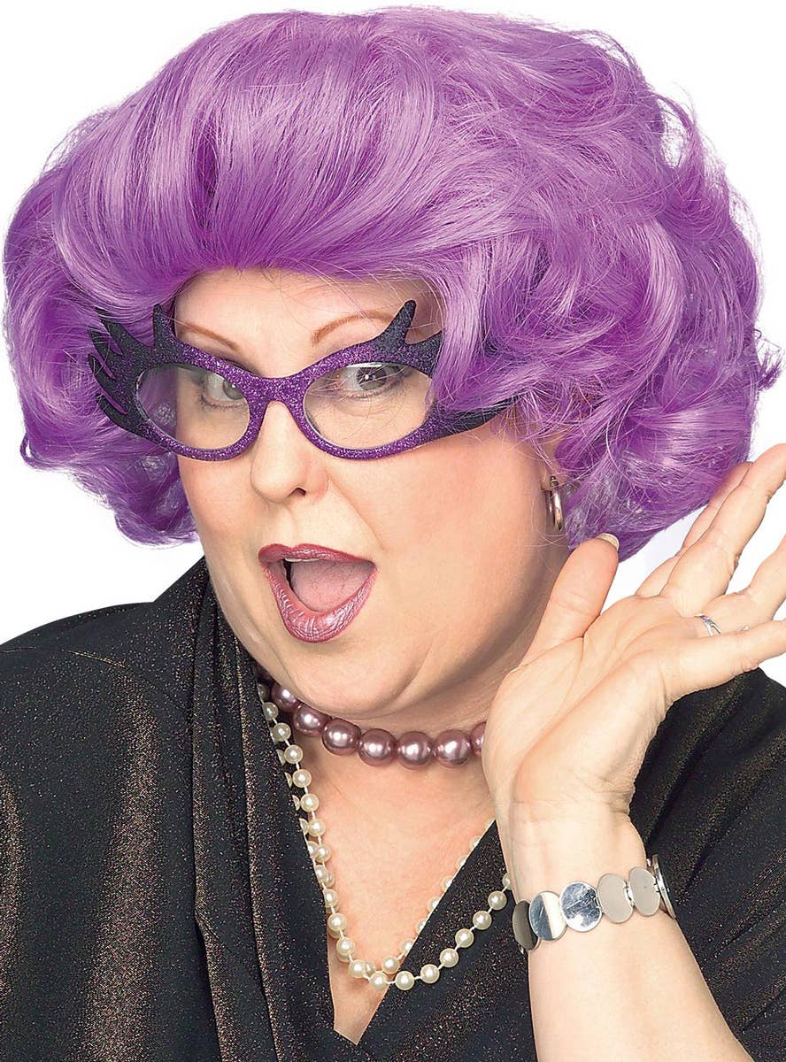 Short Curly Purple Dame Edna Costume Wig for Adults