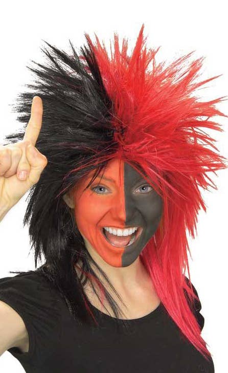 Image of Sports Fanatic Red and Black Unisex Costume Wig