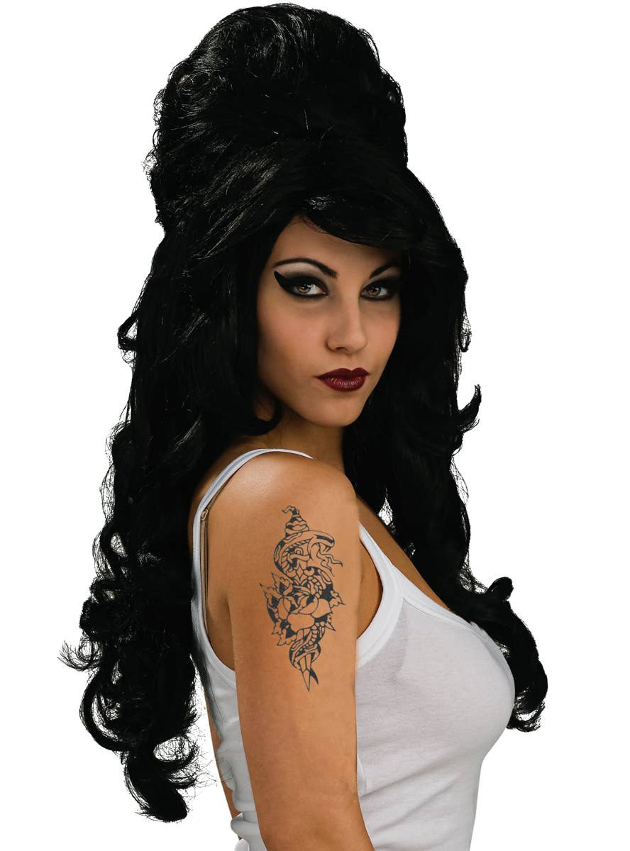 Women's Large Black Amy Winehouse Inspired Beehive Costume Wig