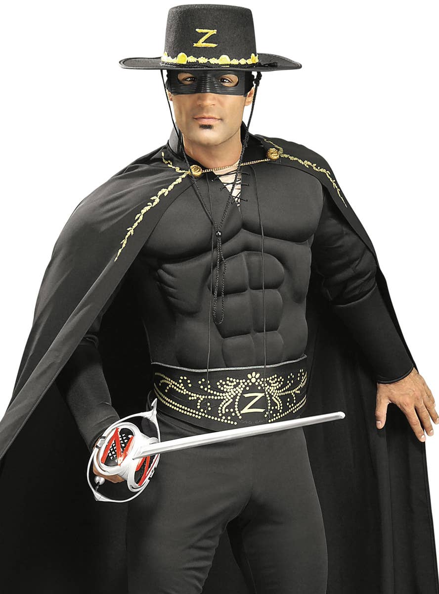 Black Muscle Chest Men's Zorro Costume - Close Image