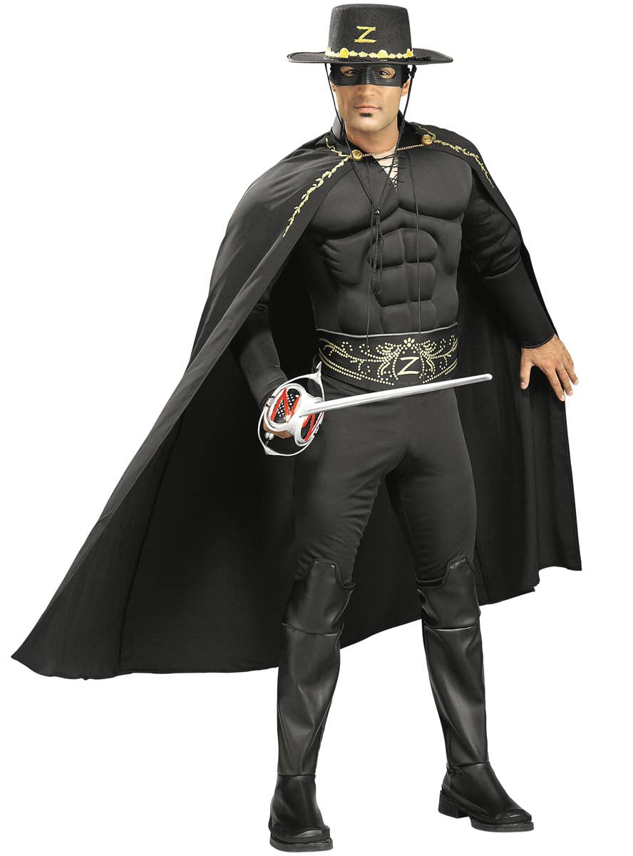 Black Muscle Chest Men's Zorro Costume - Main Image