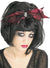 Jagged Red Bow with Skull and Black Mesh Costume Headband 