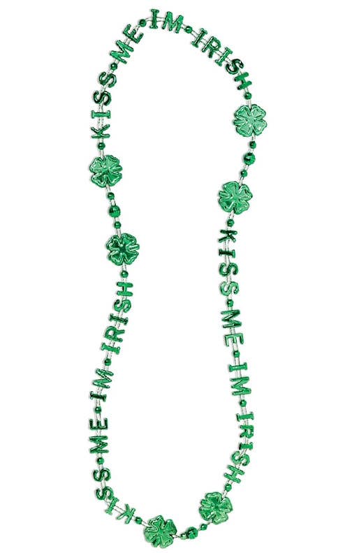 Green Metallic Kiss Me I'm Irish Beaded Necklace Costume Accessory