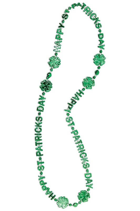 Green Metallic Happy St Patrick's Day Beaded Necklace Costume Accessory