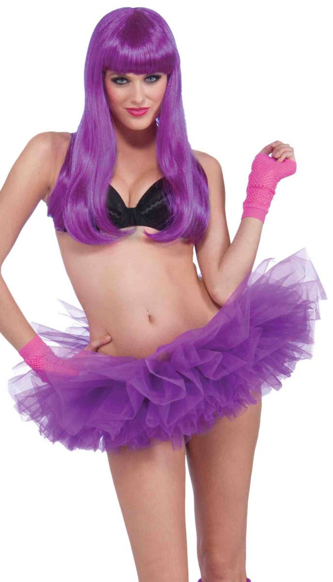 Mini Riffled Purple Women's 80's Costume Tutu - View 2