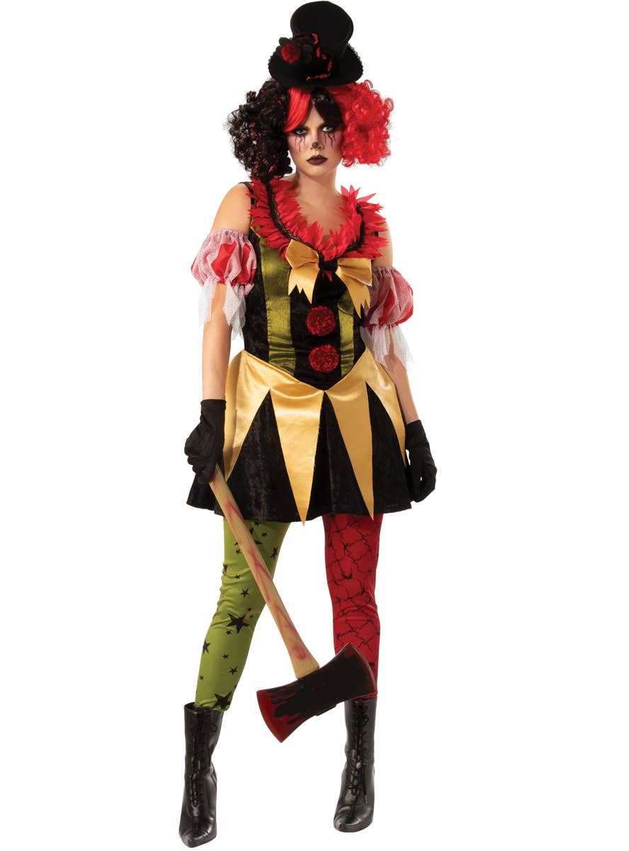 Evil Clown Womens Halloween Fancy Dress Costume - Main Image