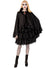 Women's Mid Length Black Satin Polyester Halloween Costume Cape with Ruffled Edges