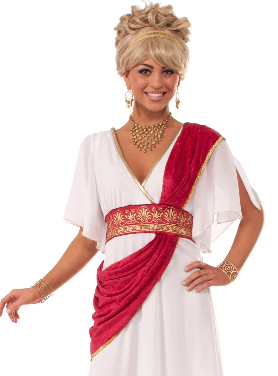 Womens Toga Costume | Red & White Roman Empress Party Costume