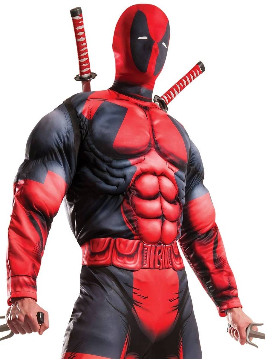 Image of Deadpool Deluxe Muscle Chest Men's Plus Size Costume - Close Up