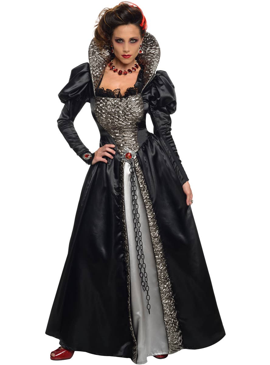 Women's Collector's Edition Black and Silver Gothic Lady Vampire Halloween Costume - Main Image