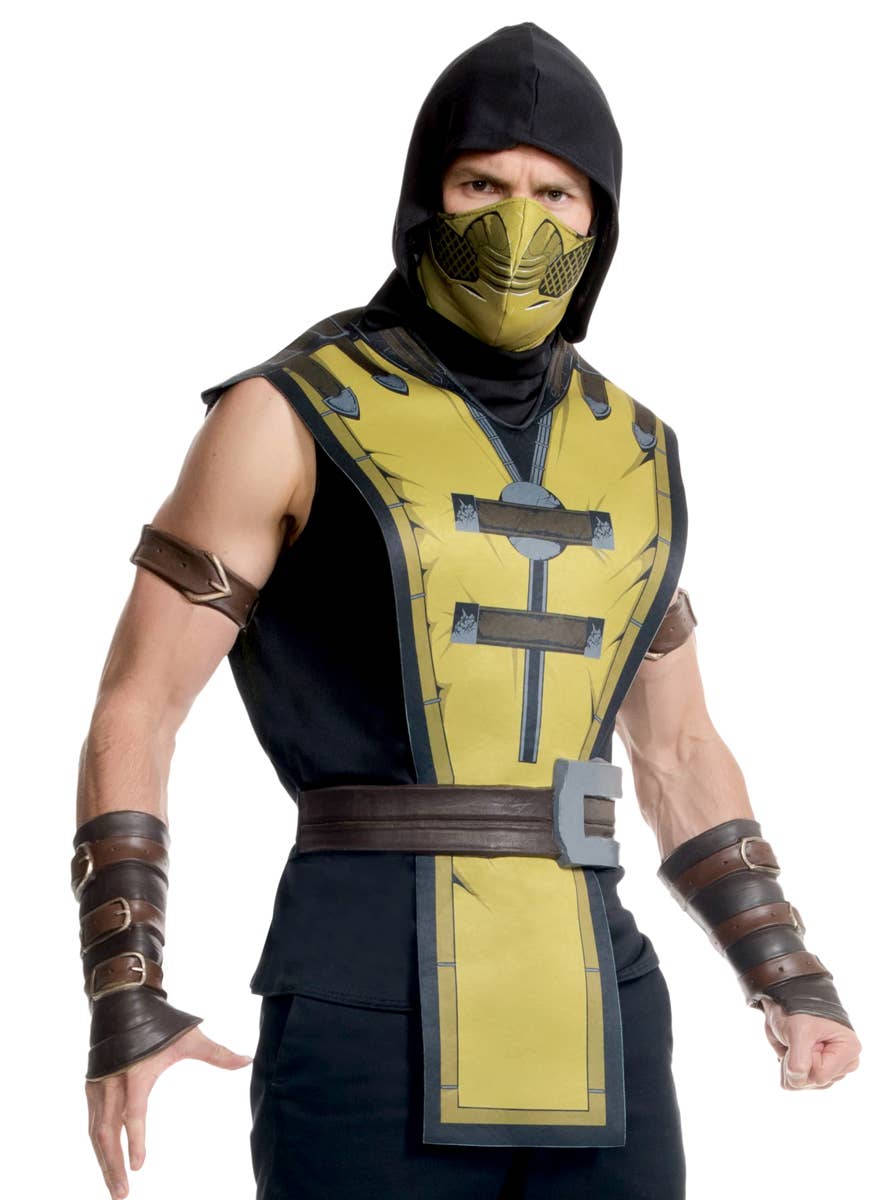 Men's Scorpion Mortal Kombat Character Dress Up Costume Close Up Image