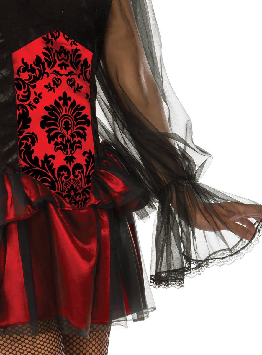 Short Sexy Black and Red Temptress Witch Halloween Costume for Women - Detail Image