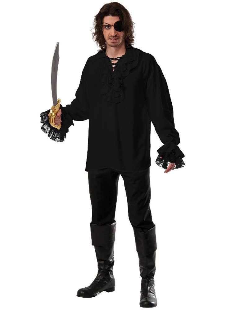 Ruffled Black Pirate Costume Shirt for Men