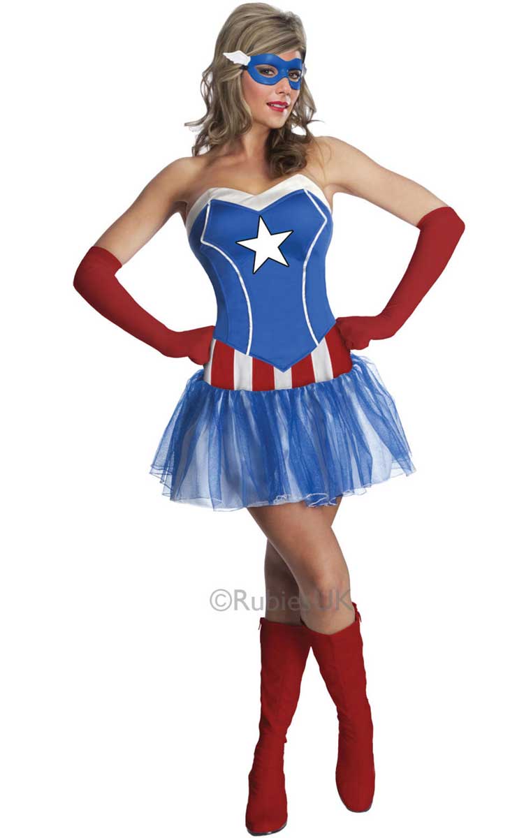 Sexy Women's Captain America Fancy Dress Costume - Main Image