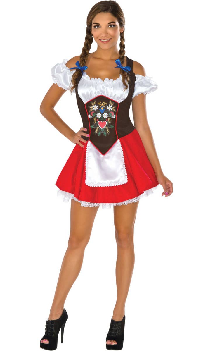 Womens Budget Sexy Oktoberfest Red and Brown Fancy Dress Costume Main Image