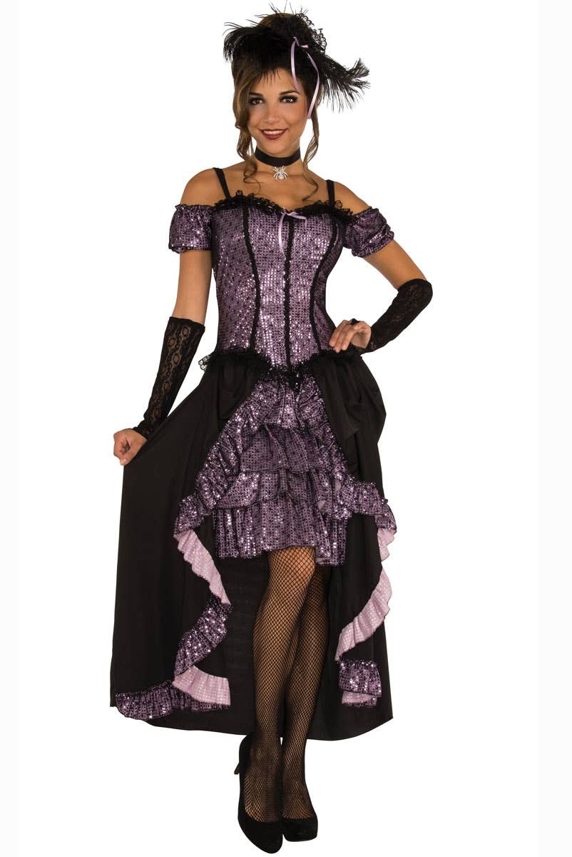 Women's Sexy Purple Saloon Girl Western Costume Main Image